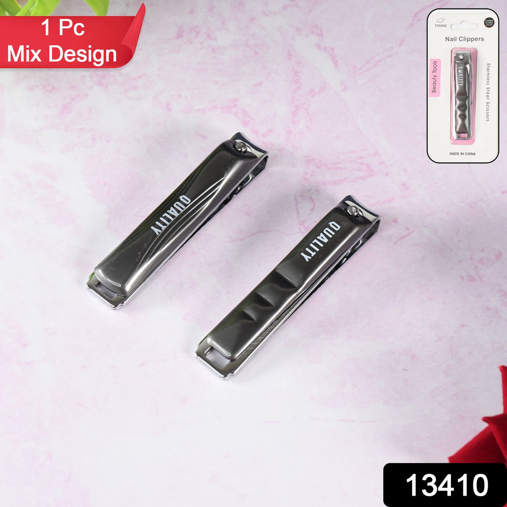 Close-up of folded stainless steel nail clippers, portable grooming tool