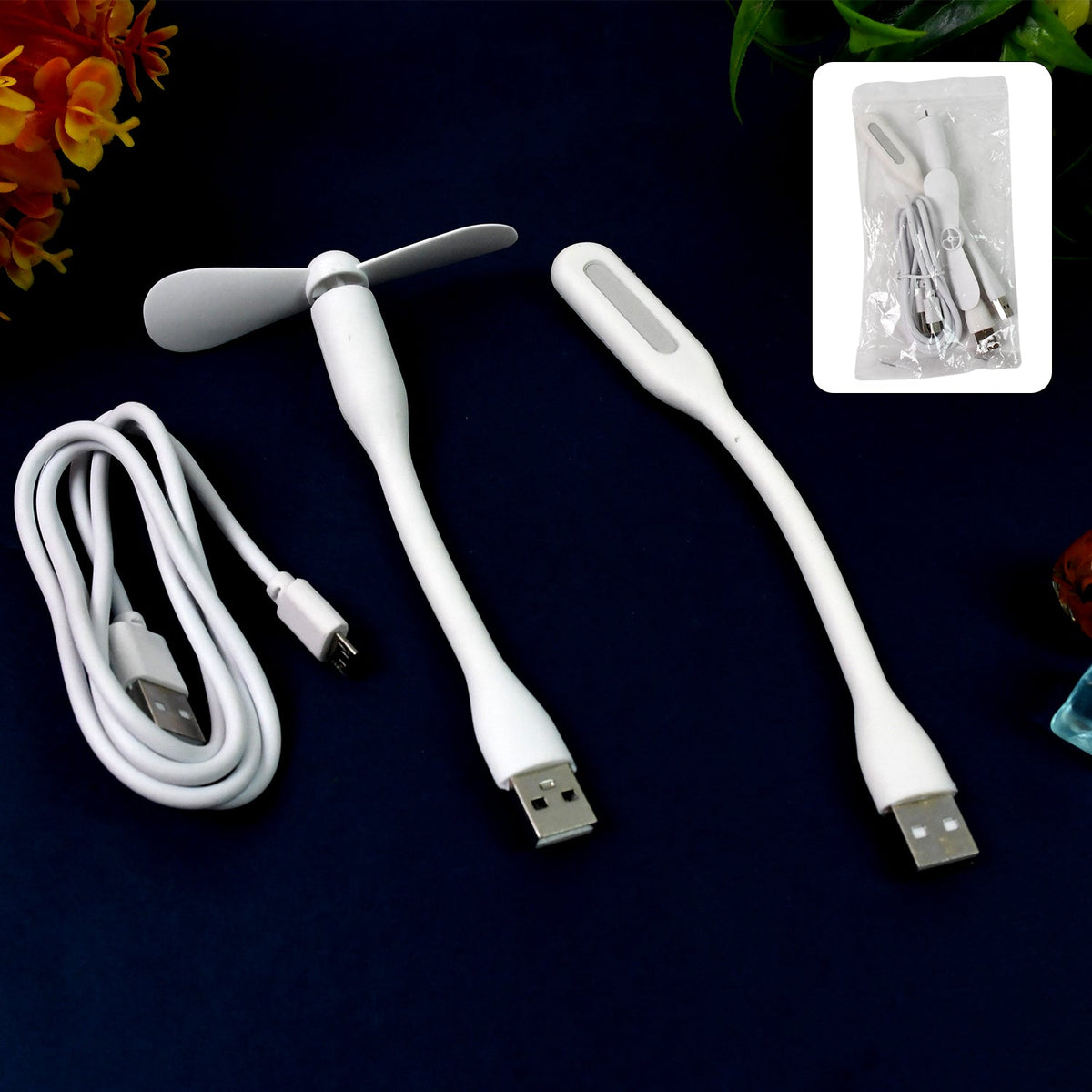 Portable USB Fan Set – Mini Fan, LED Light & Cable | Indo Glow