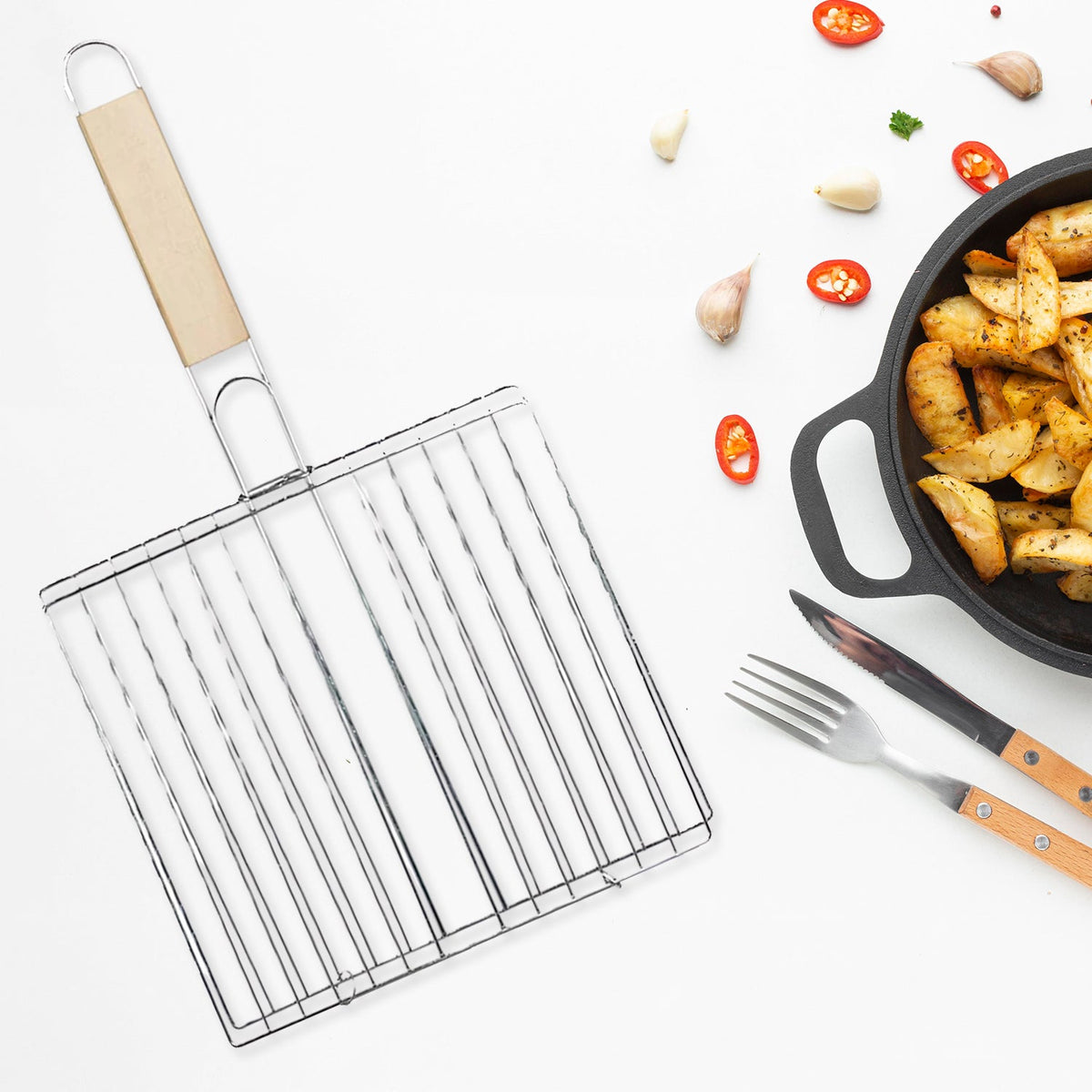 Barbecue Grill – Foldable, Non-Stick with Wooden Handle | CookAura