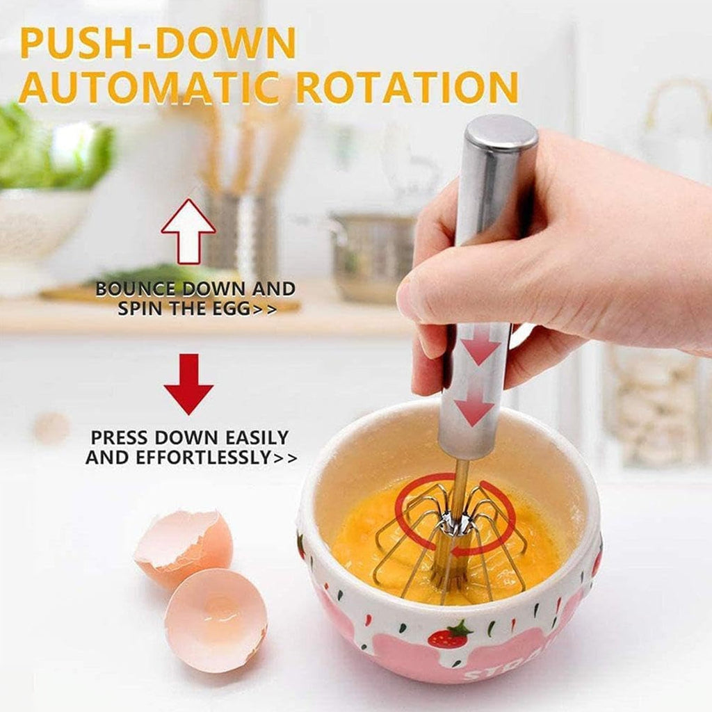 OwlCart NeatNest Stainless Steel Egg Whisk – Hand Push Rotary