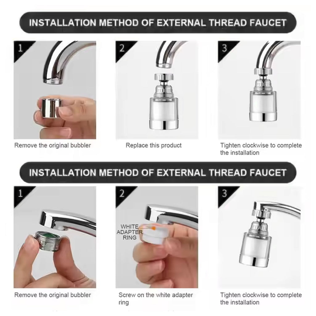 Swivel Faucet Aerator – 360° Rotatable & Foldable | Mist & Relax