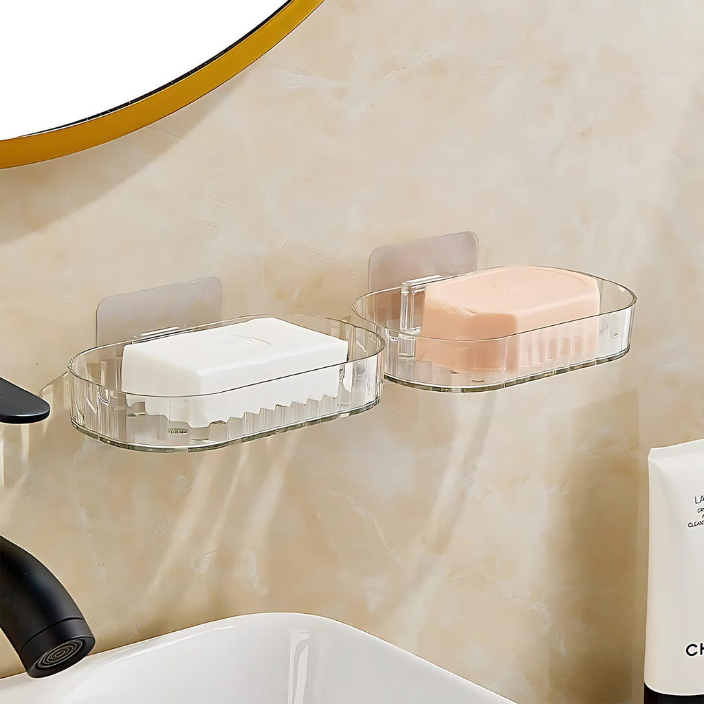Transparent Wall Mounted Soap Dish Holder – Self Adhesive 2 Pc