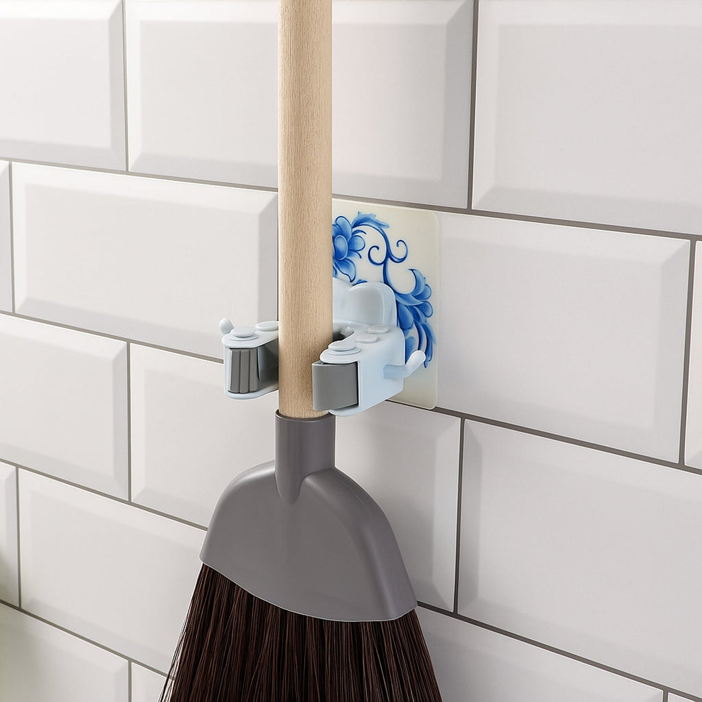 Mop & Broom Holder Clip – Strong Adhesive & Side Hook
