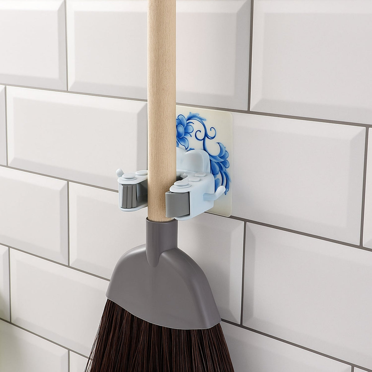 Mop & Broom Holder Clip – Strong Adhesive & Side Hook