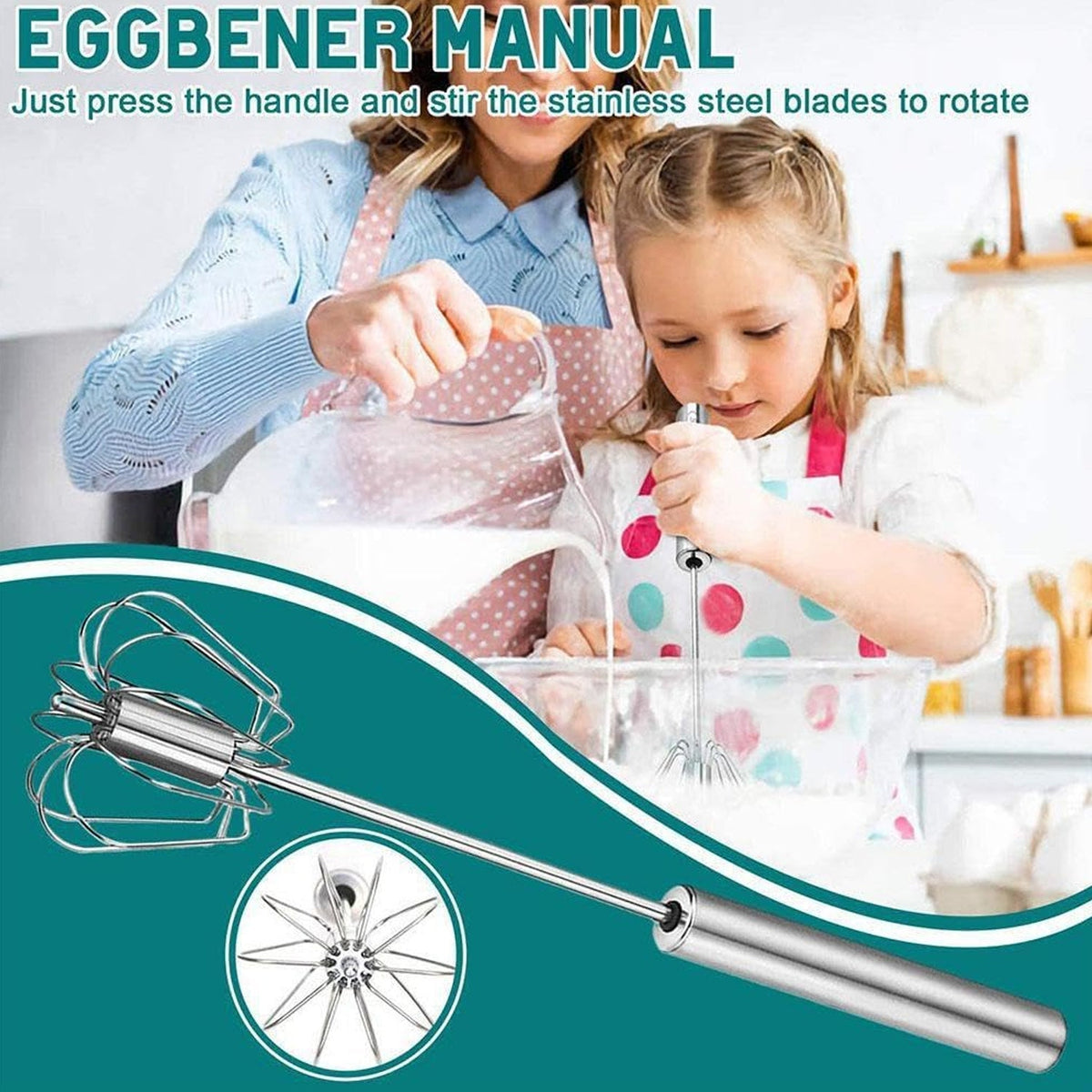 OwlCart NeatNest Stainless Steel Egg Whisk – Hand Push Rotary