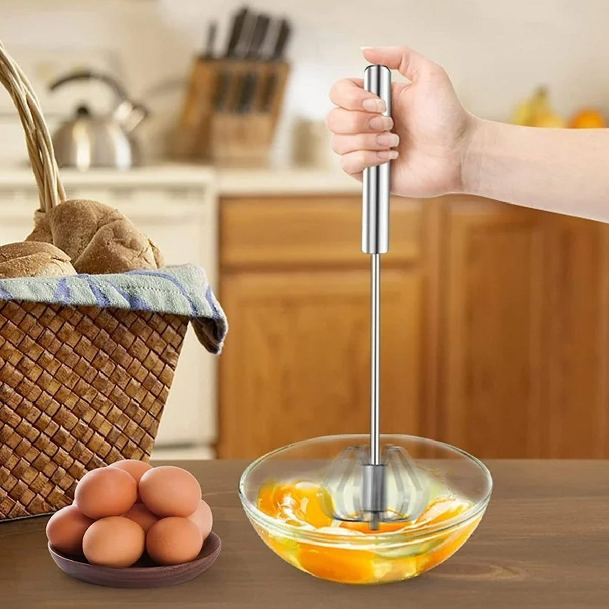 OwlCart NeatNest Stainless Steel Egg Whisk – Hand Push Rotary