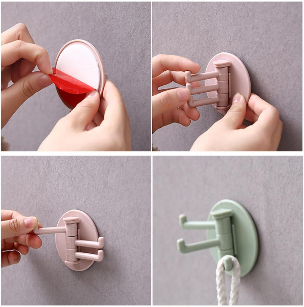 Punch-Free Sticky Hook – 3-Hook Rotating Organizer | GlimmerHome