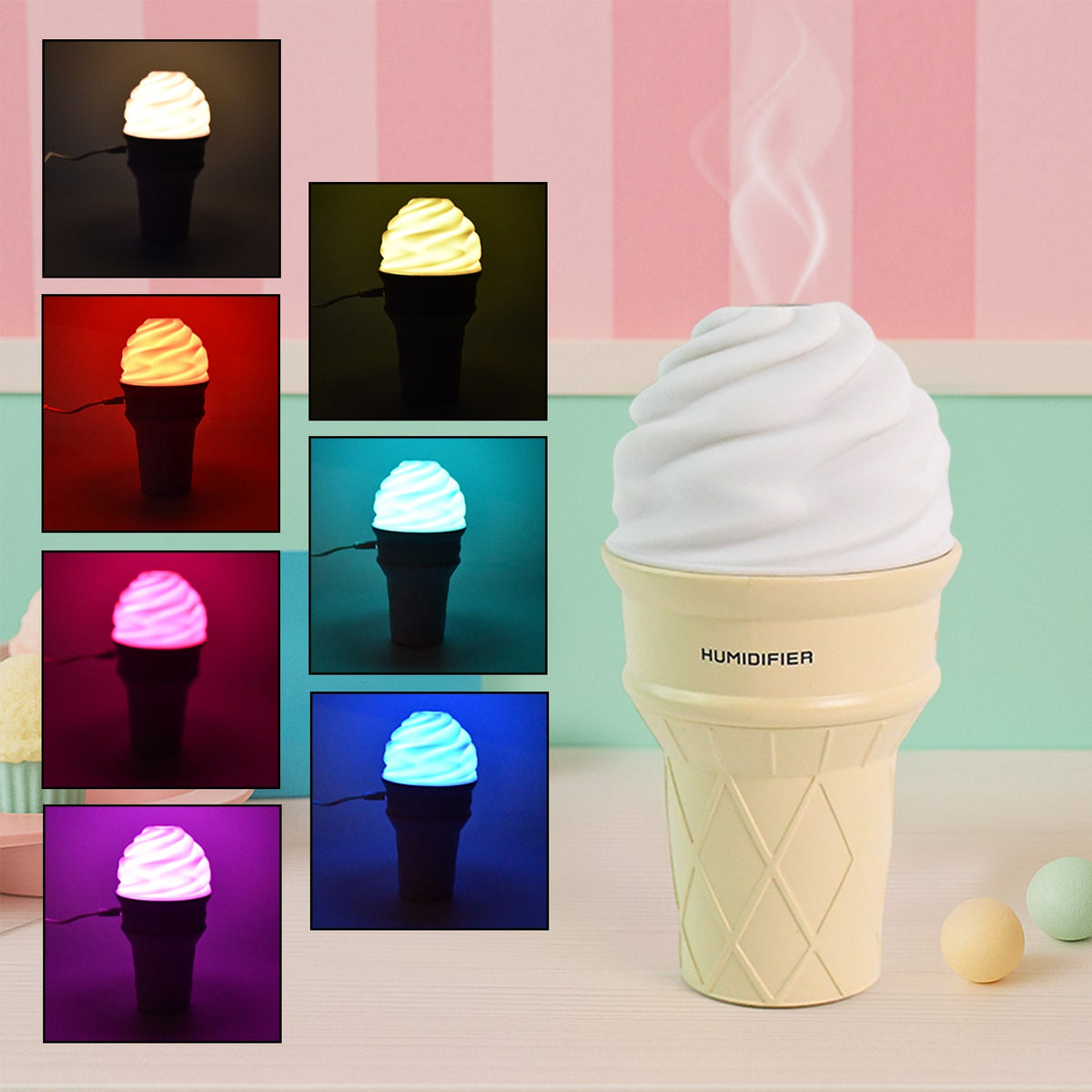 OwlCart HandyHub – Ice Cream Cone Humidifier – Portable Air Freshener with LED