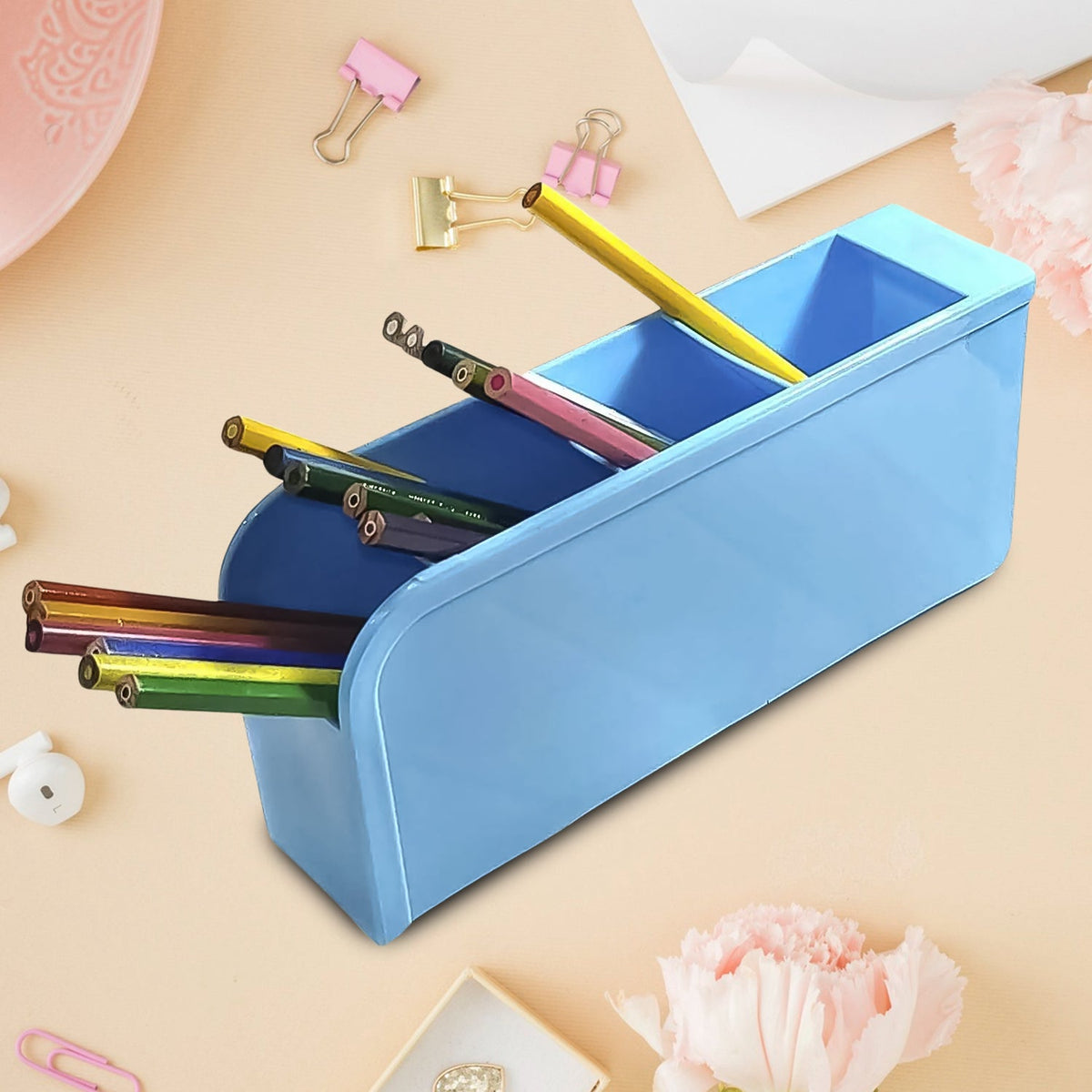 Desktop Pen Holder – 4 Comp. Stationery Organiser for Office | VoltDesk