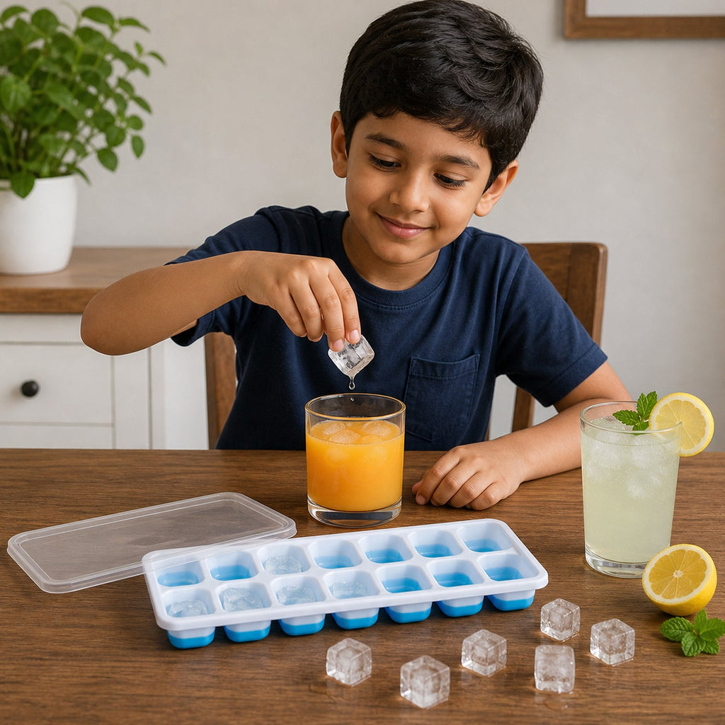 Multipurpose Plastic Ice Cube Tray – 14-Grid with Lid for Easy Freezing