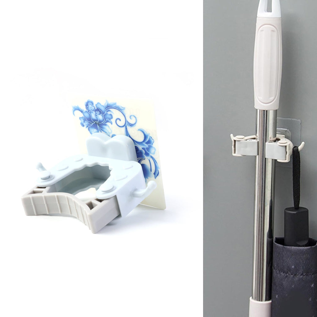 Mop & Broom Holder Clip – Strong Adhesive & Side Hook