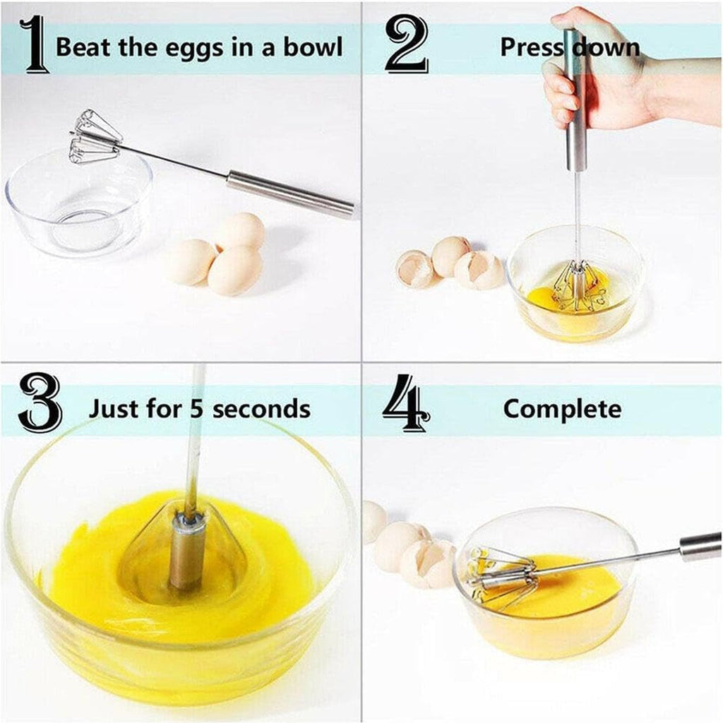 OwlCart NeatNest Stainless Steel Egg Whisk – Hand Push Rotary