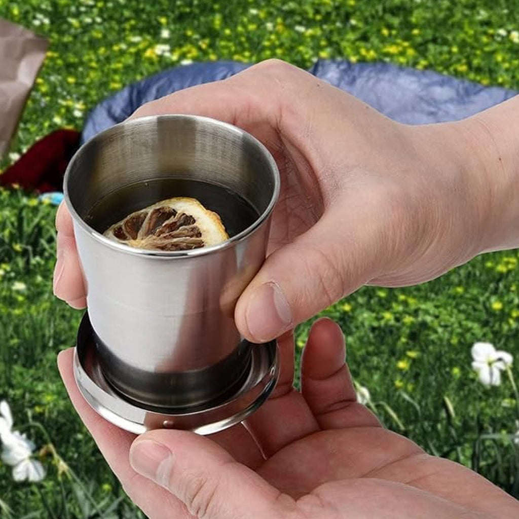 Folding Camping Cup – Stainless Steel Portable with Keychain | hydrozilla
