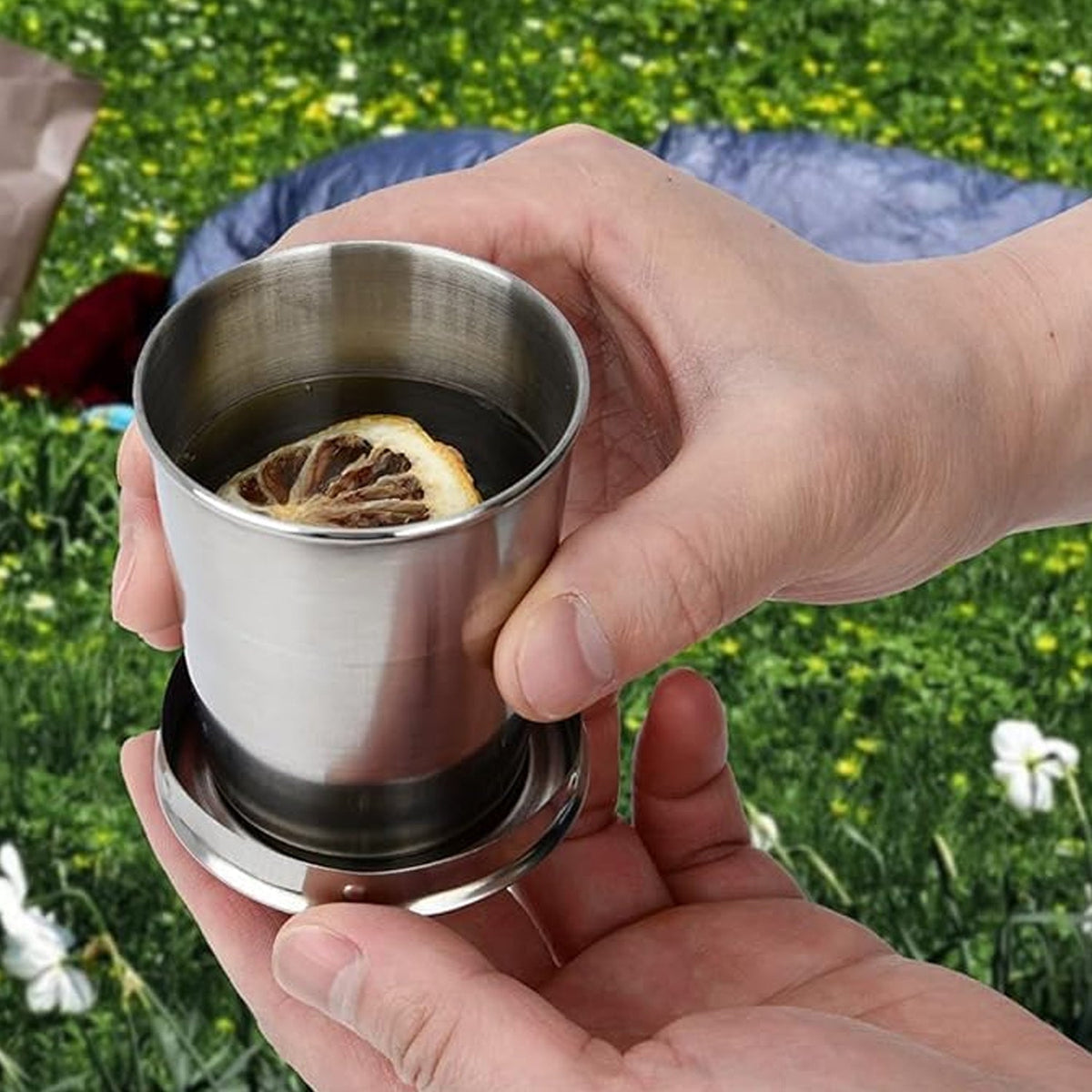 Folding Camping Cup – Stainless Steel Portable with Keychain | hydrozilla