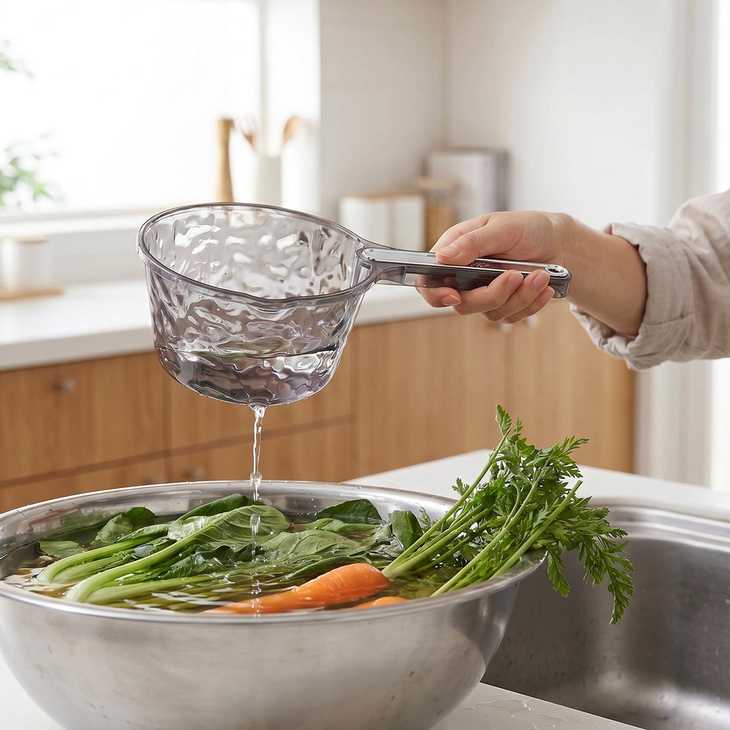 Handle use of water dipper scoop for pouring and scooping