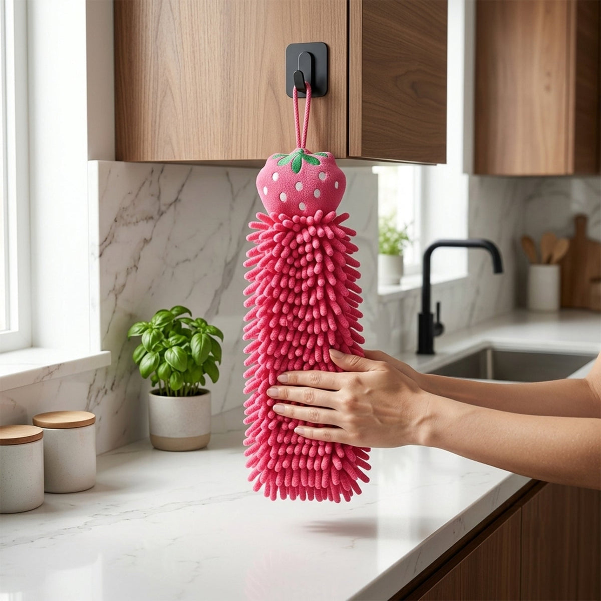 Microfiber Chenille Hanging Hand Towel for Bathroom and Kitchen Cleaning (1 Pc)