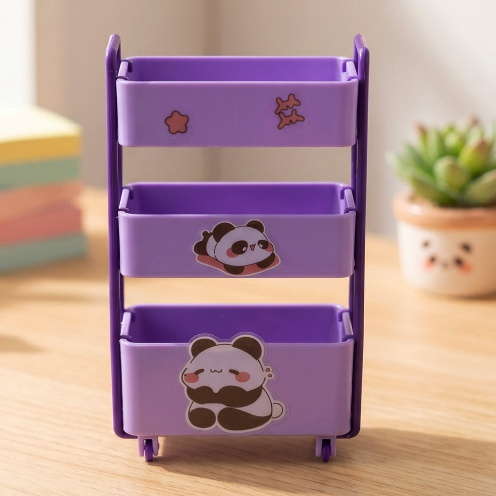 Close-up of panda design and three-tier structure of the trolley.