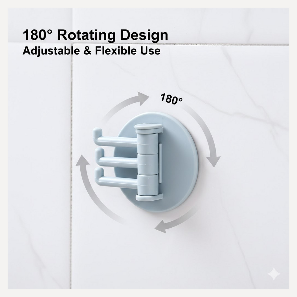 Punch-Free Sticky Hook – 3-Hook Rotating Organizer | GlimmerHome