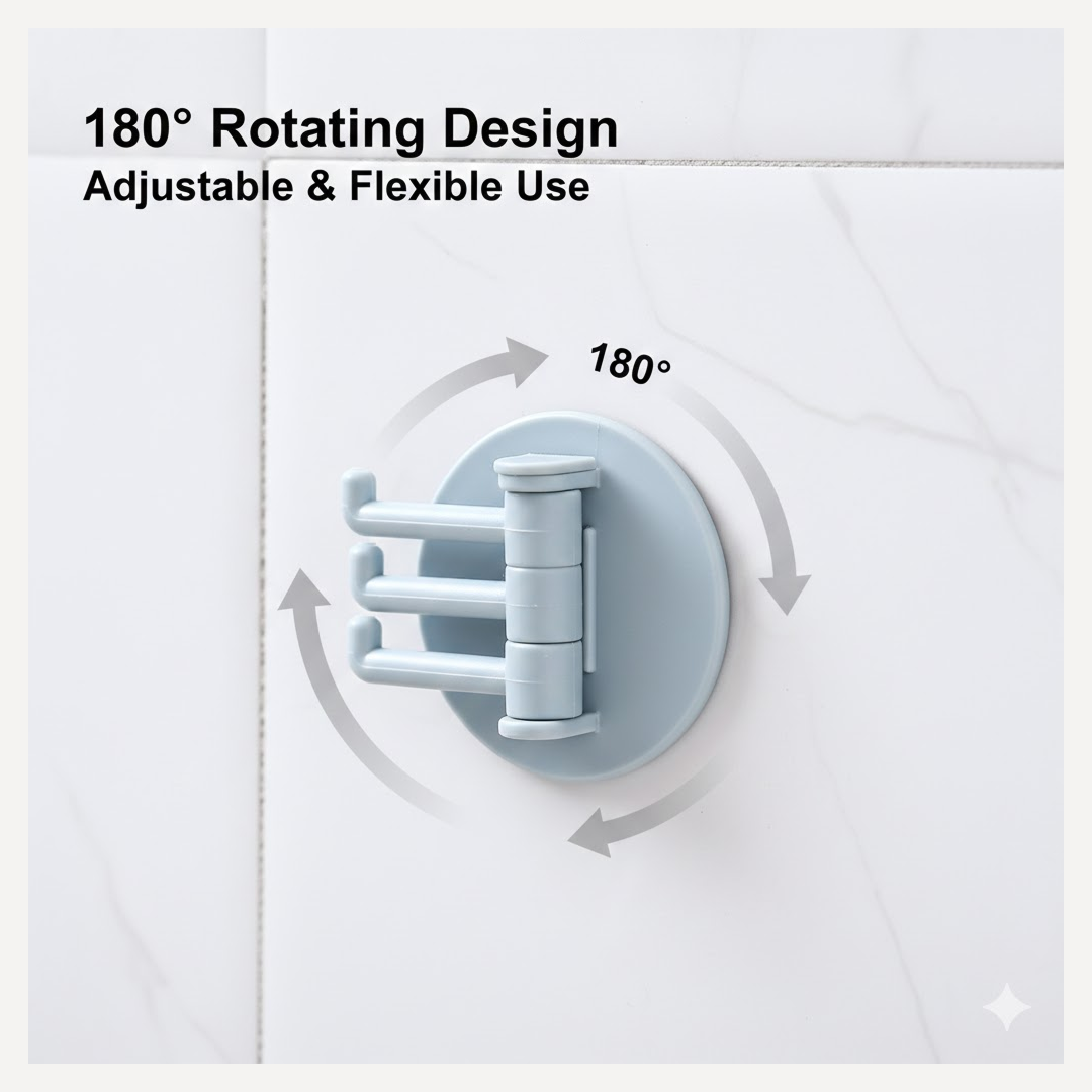 Punch-Free Sticky Hook – 3-Hook Rotating Organizer | GlimmerHome