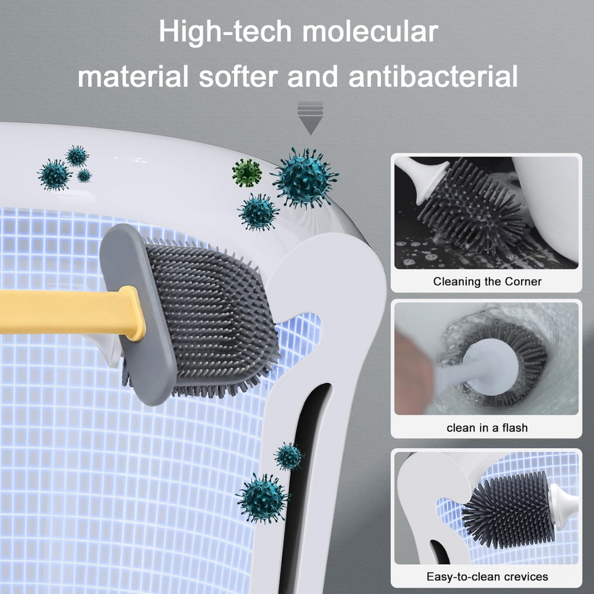 Silicone Toilet Brush – Quick-Dry Holder, Flexible Bristles | Velvet Wipe
