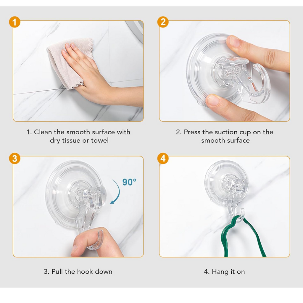Transparent Suction Hooks – Strong Hold, Drill-Free Storage | GlimmerHome