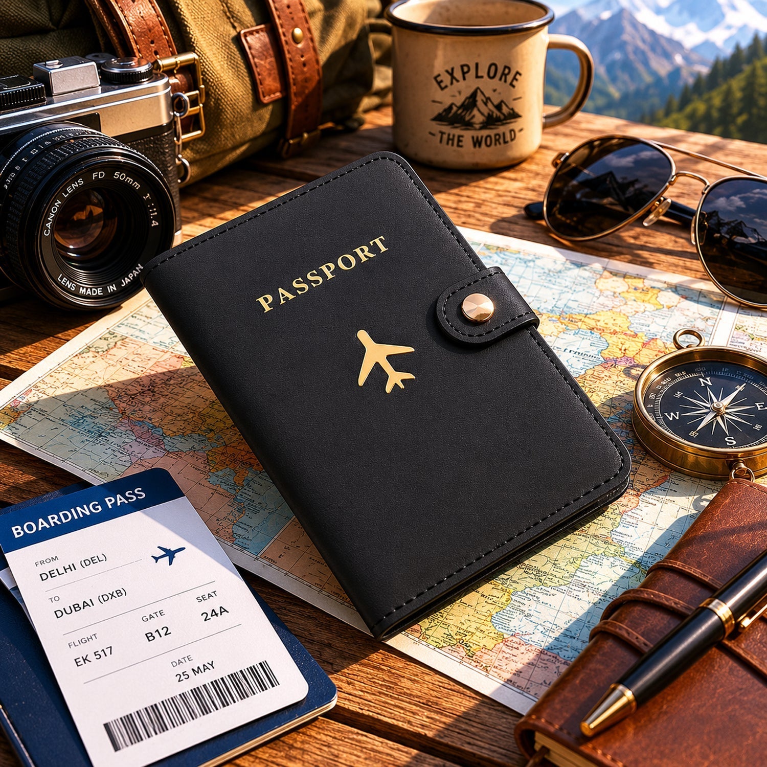 Stylish travel passport holder wallet with mix patterns