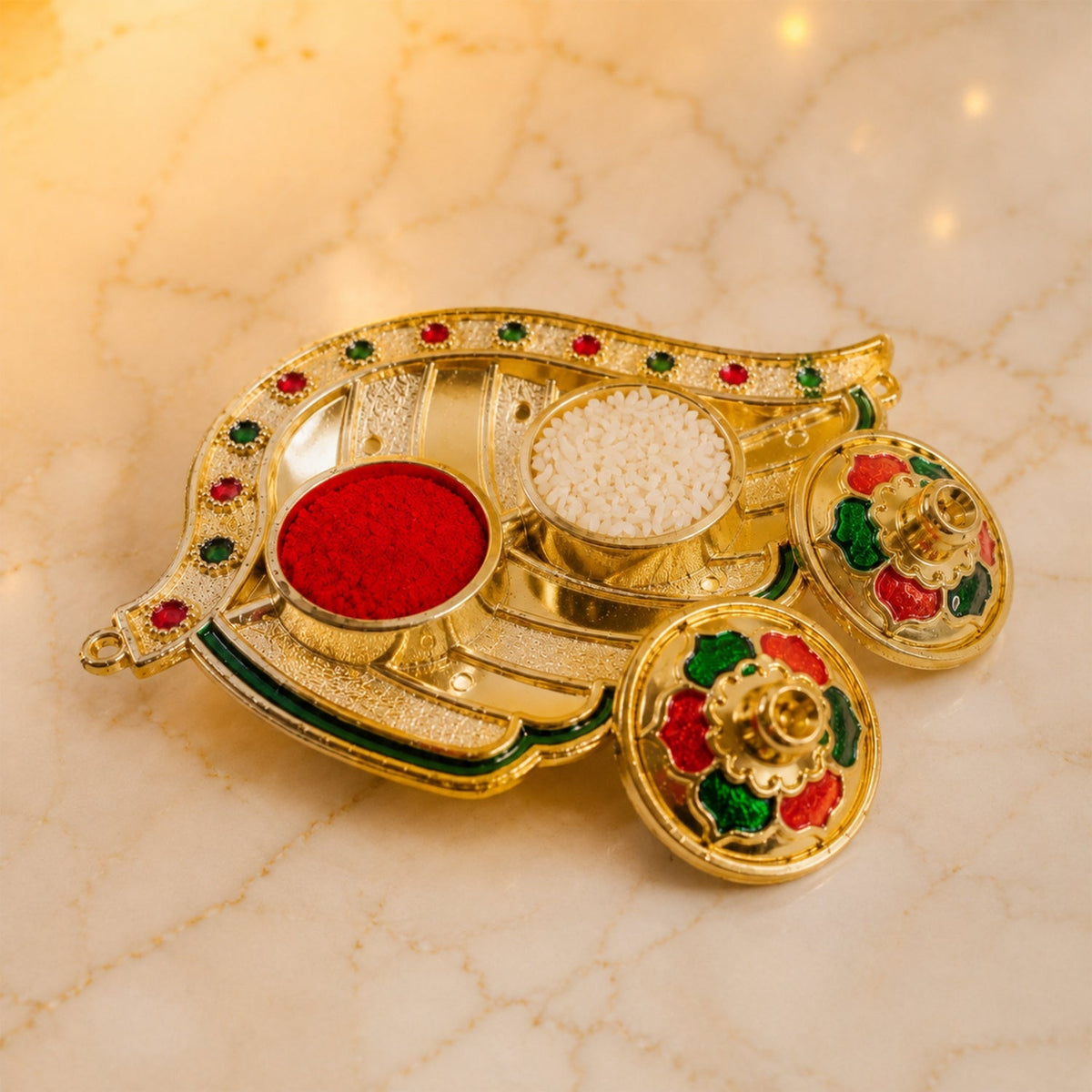 Kumkum holder with puja tilak accessory
