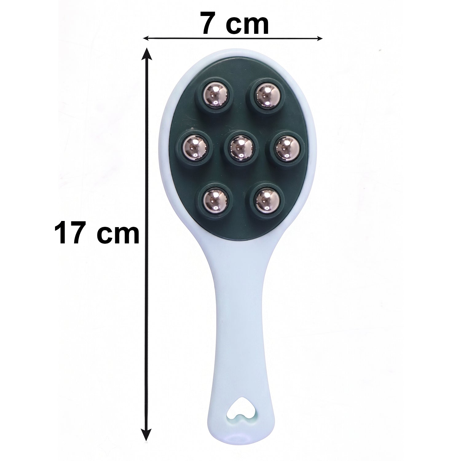 Size guide demonstrating compact roller ball massager dimensions.