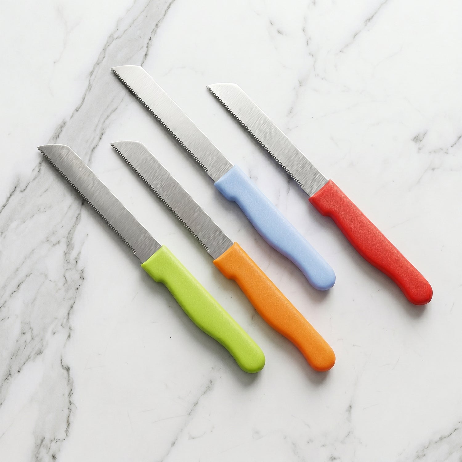 Sharp serrated kitchen knife blades detail