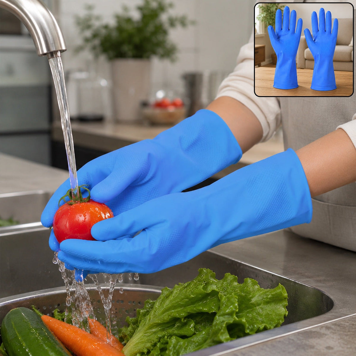 OwlCart SpaceMate Waterproof Rubber Cleaning Gloves – Long-Use & Reusable Kitchen Gloves