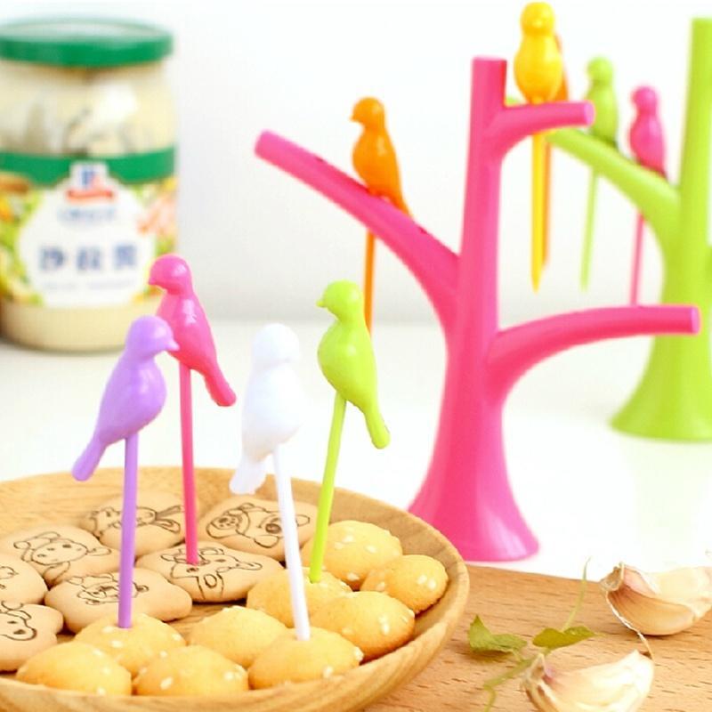 Bird Fruit Forks with Tree Holder – Cute Kids Table Decor |
