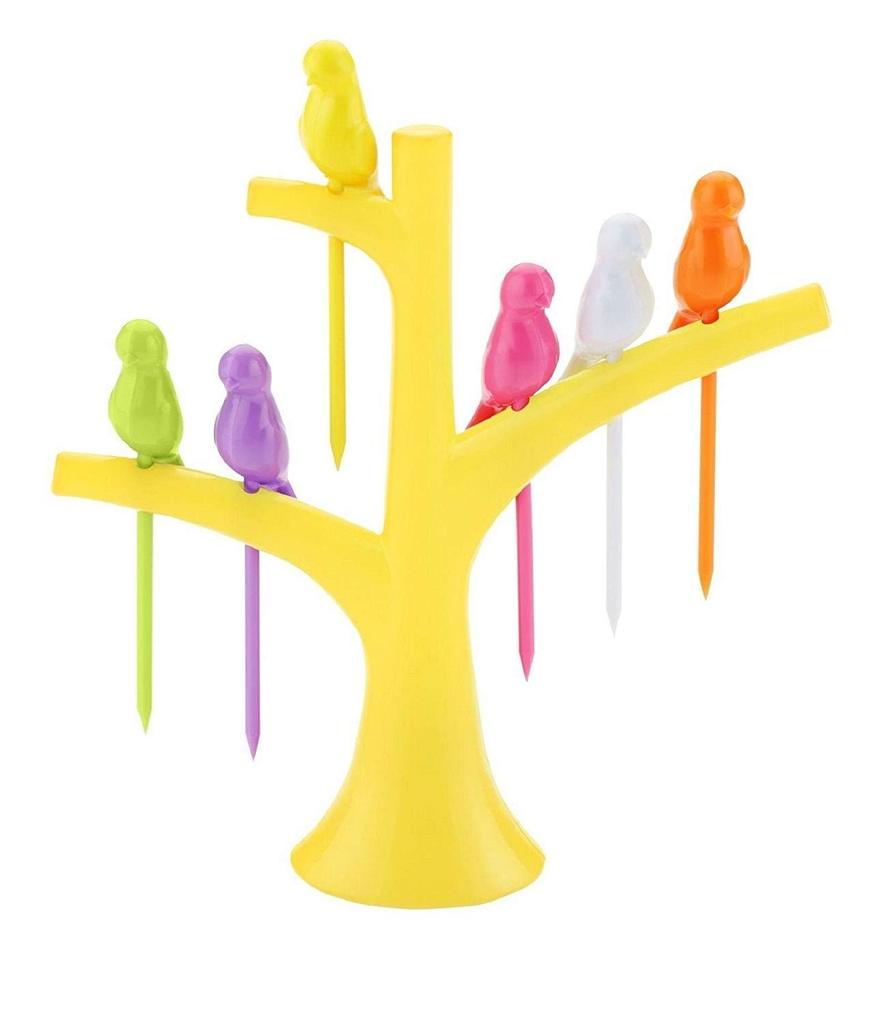 Bird Fruit Forks with Tree Holder – Cute Kids Table Decor |