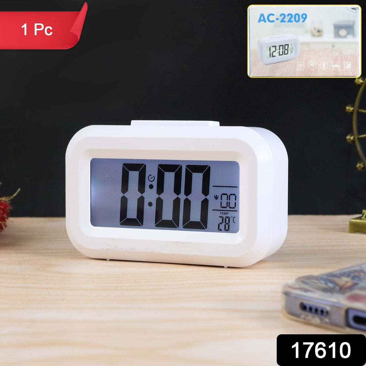 Digital LED Alarm Clock – Compact with Temperature & Night Light