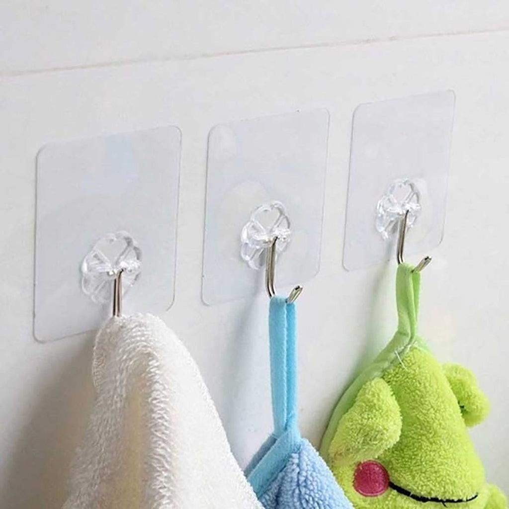 Heavy Duty Adhesive Wall Hooks – 10 Pc Transparent Set