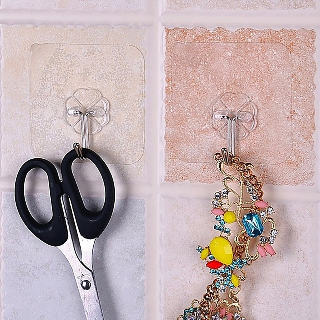 Heavy Duty Adhesive Wall Hooks – 10 Pc Transparent Set