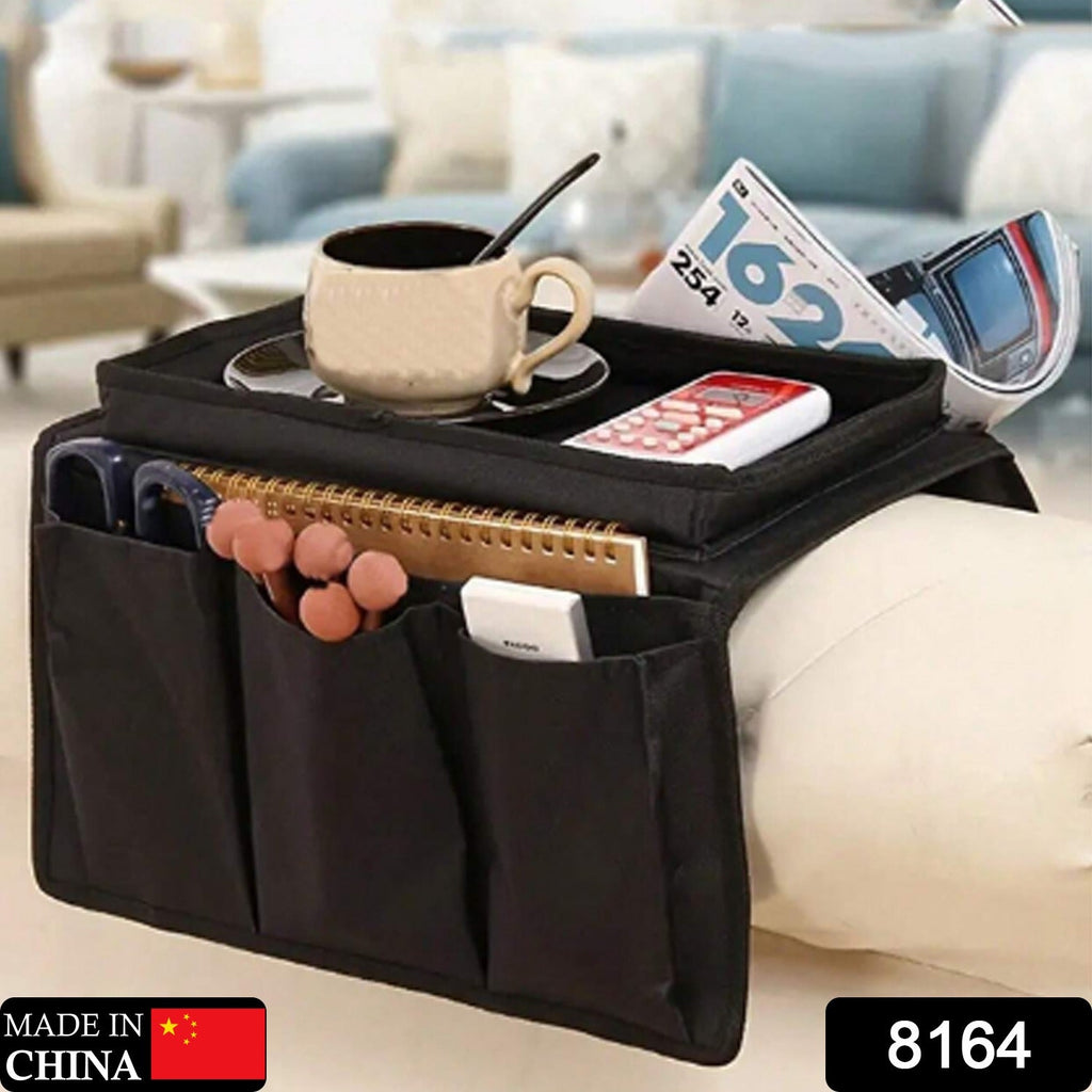 Sofa Armrest Organizer – Black Storage Caddy with Tray | Organivo