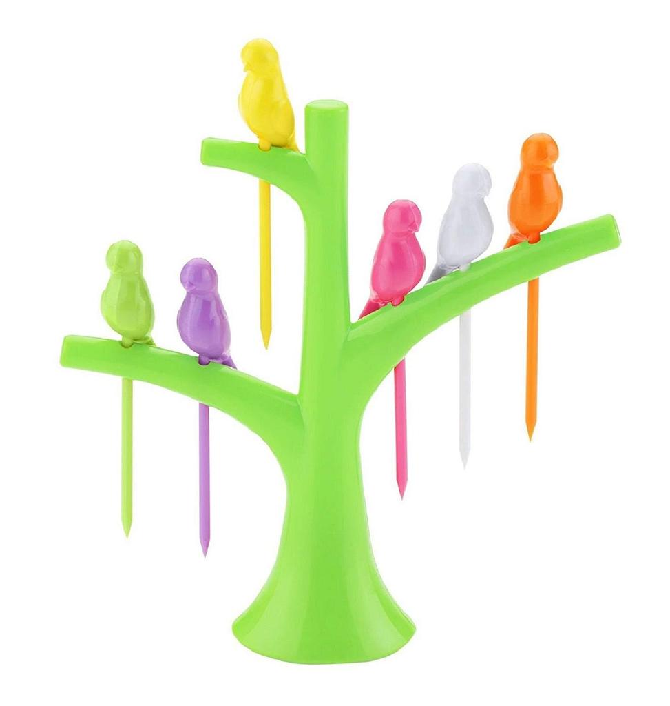 Bird Fruit Forks with Tree Holder – Cute Kids Table Decor |