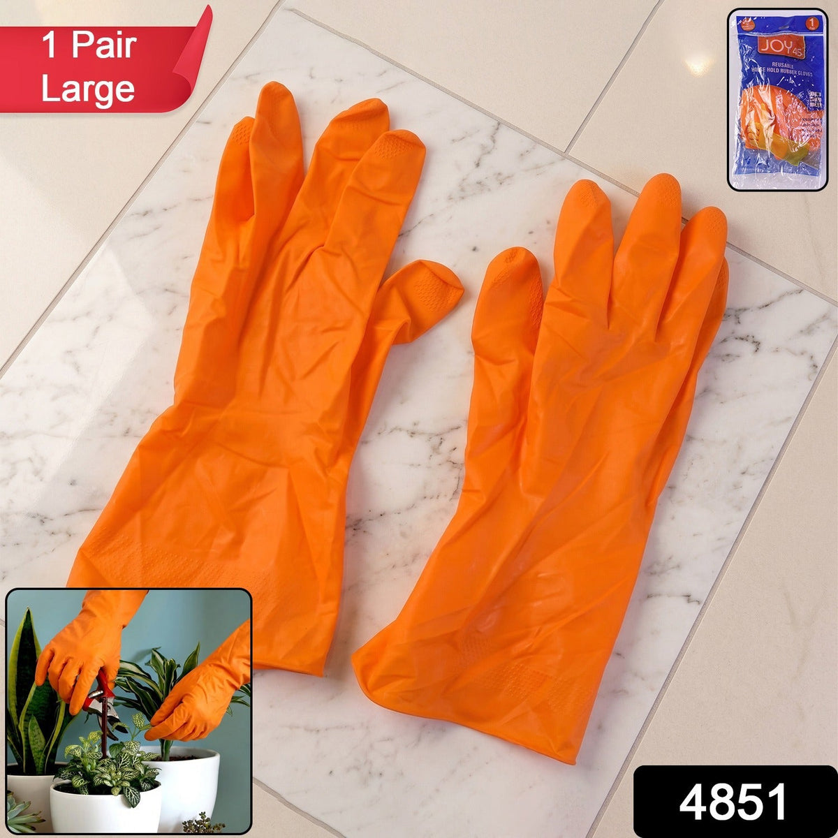 Large Orange Waterproof Rubber Gloves – Reusable Kitchen Protectors
