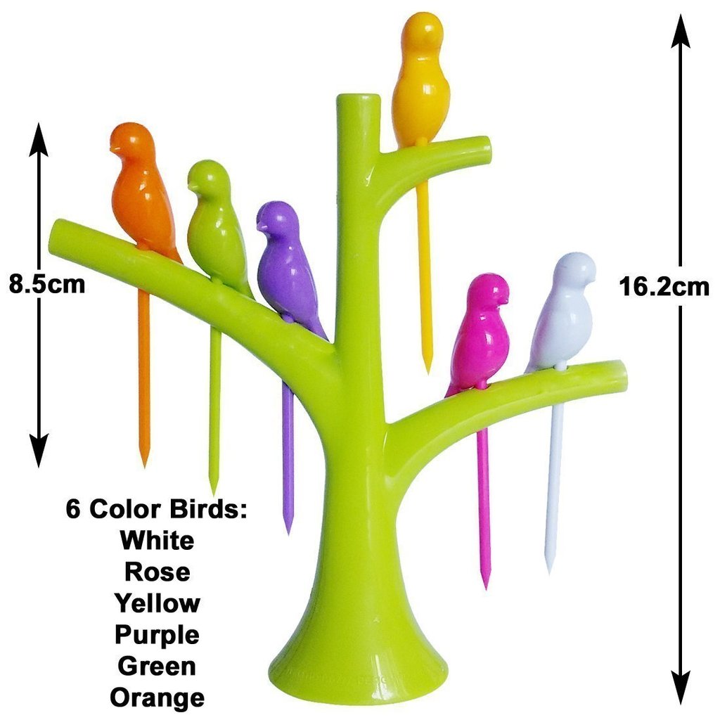Bird Fruit Forks with Tree Holder – Cute Kids Table Decor |
