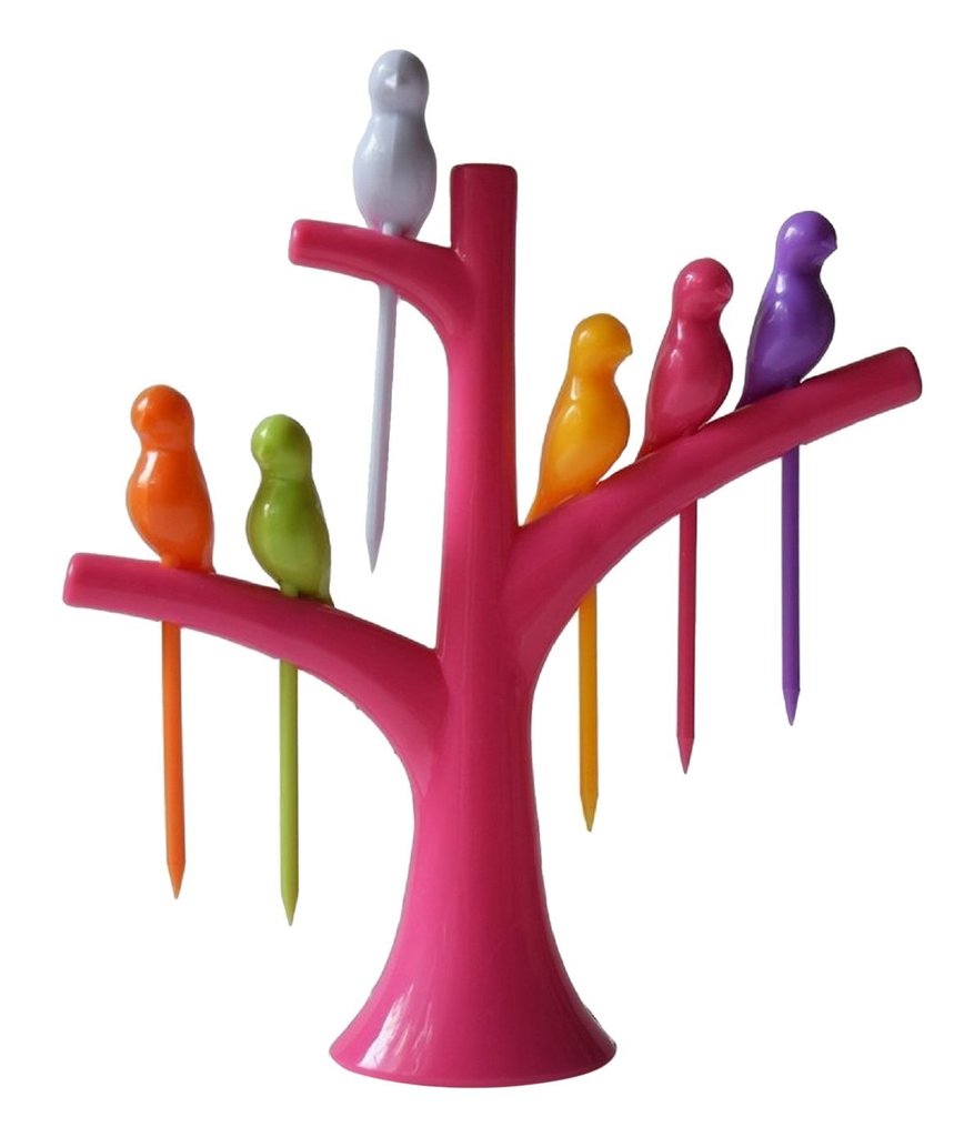 Bird Fruit Forks with Tree Holder – Cute Kids Table Decor |