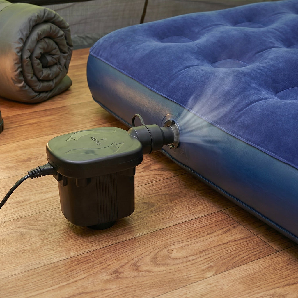 Pump inflating a pool float