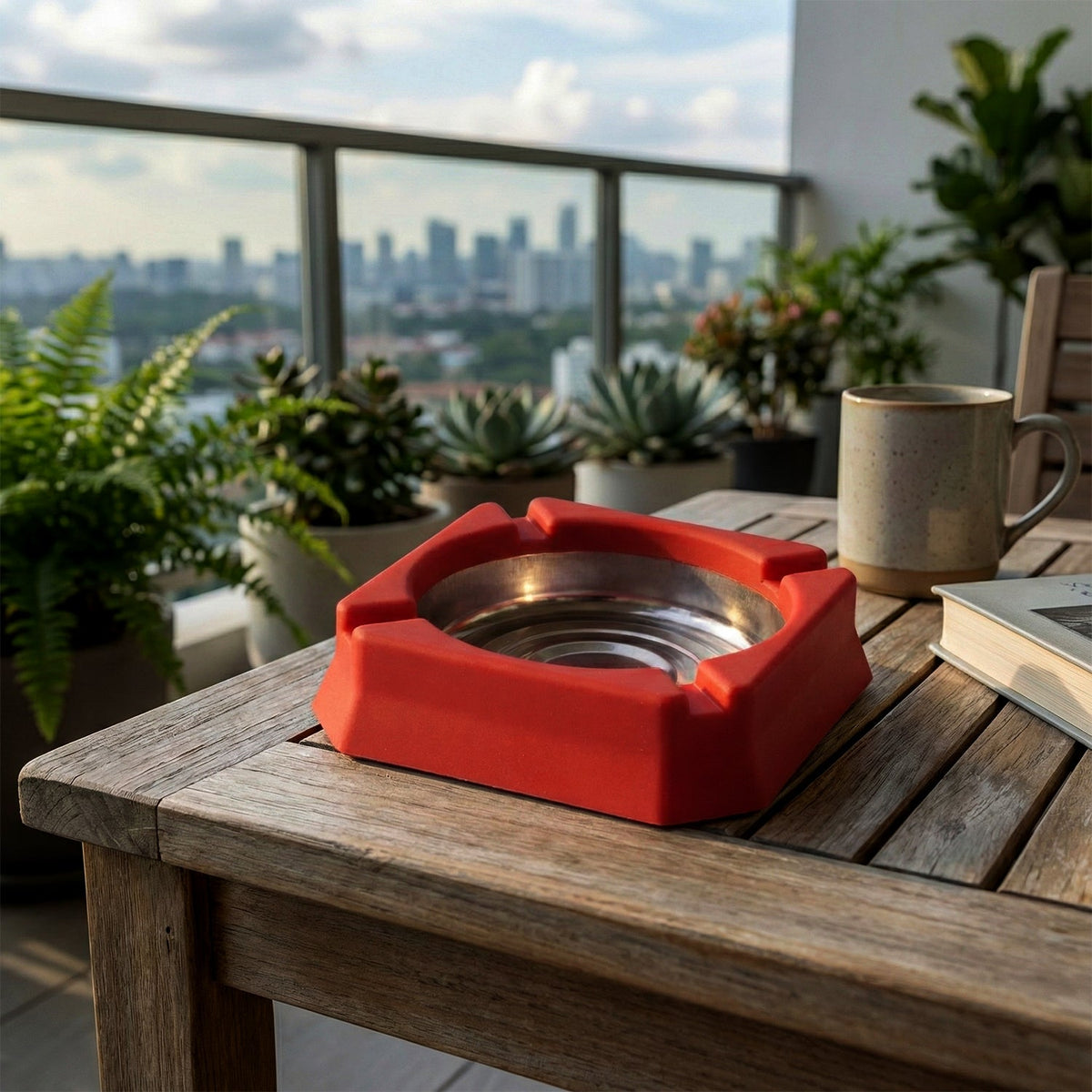 Heat-Resistant Ashtray – Stainless Steel Inner Bowl for Easy Cleaning
