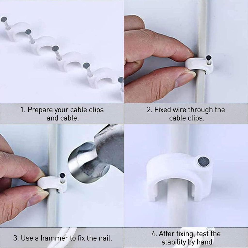 Cable Clip – Heavy Duty 8mm Plastic Clip with Steel Nail for Wiring