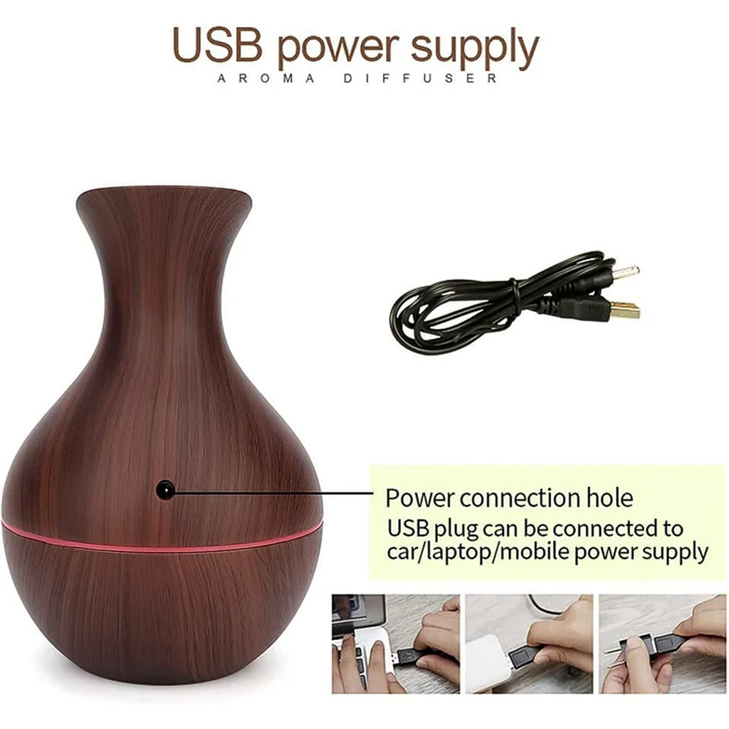 Mini Wooden Humidifier – Ultrasonic Mist Diffuser with LED | Indo Glow