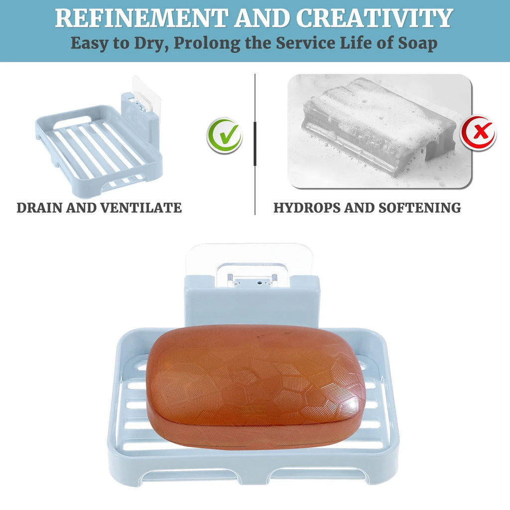 Plastic Soap Dish with Drain Slots – Self-Adhesive Wall Mount