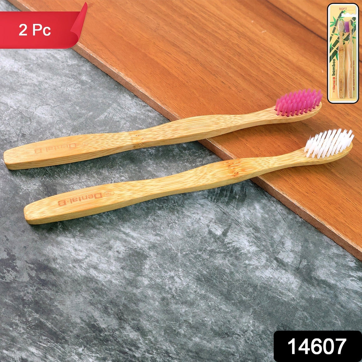 Close-up of natural bamboo toothbrush handle showing texture and design
