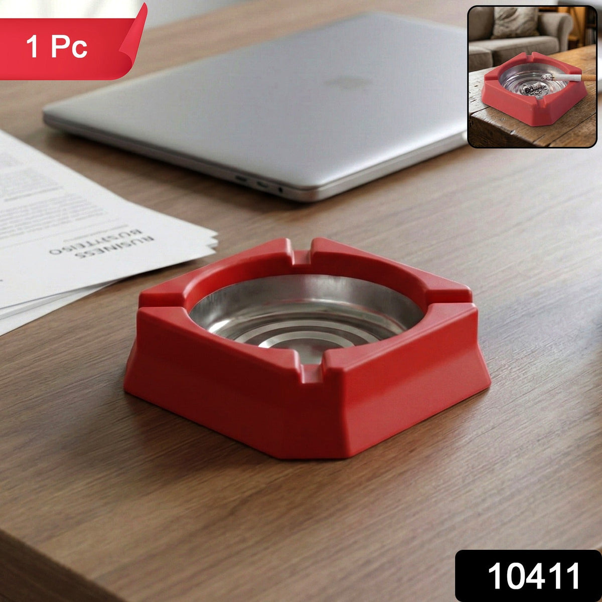 Heat-Resistant Ashtray – Stainless Steel Inner Bowl for Easy Cleaning